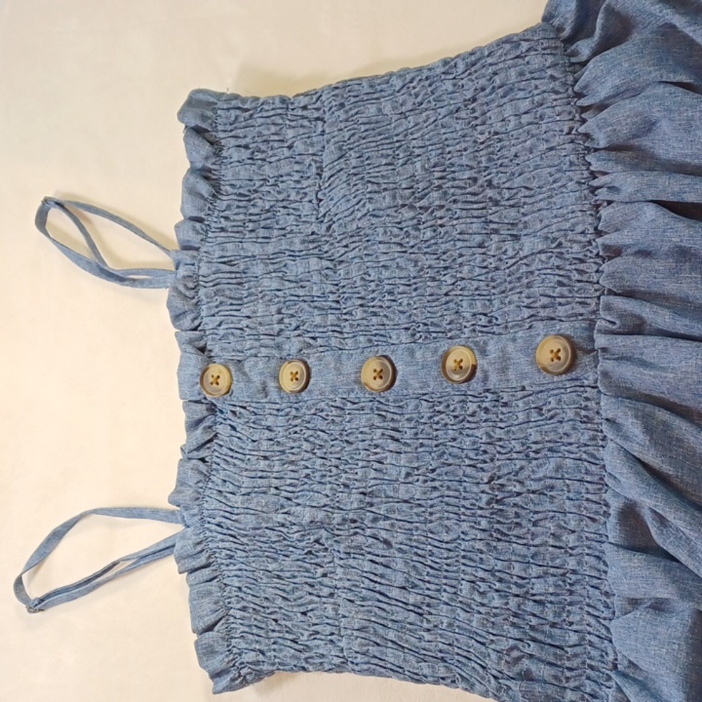 love by chesley chambray prairie smocked sundress button front spaghetti strap l - Picture 12 of 14